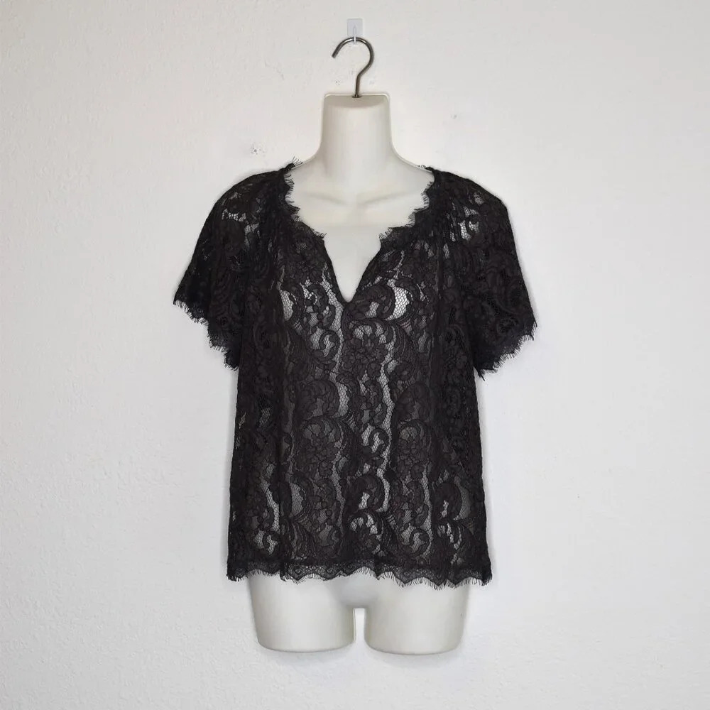 Joie Floral Lace Blouse Top Sz M Sheer Gray Neutral Minimalist Office